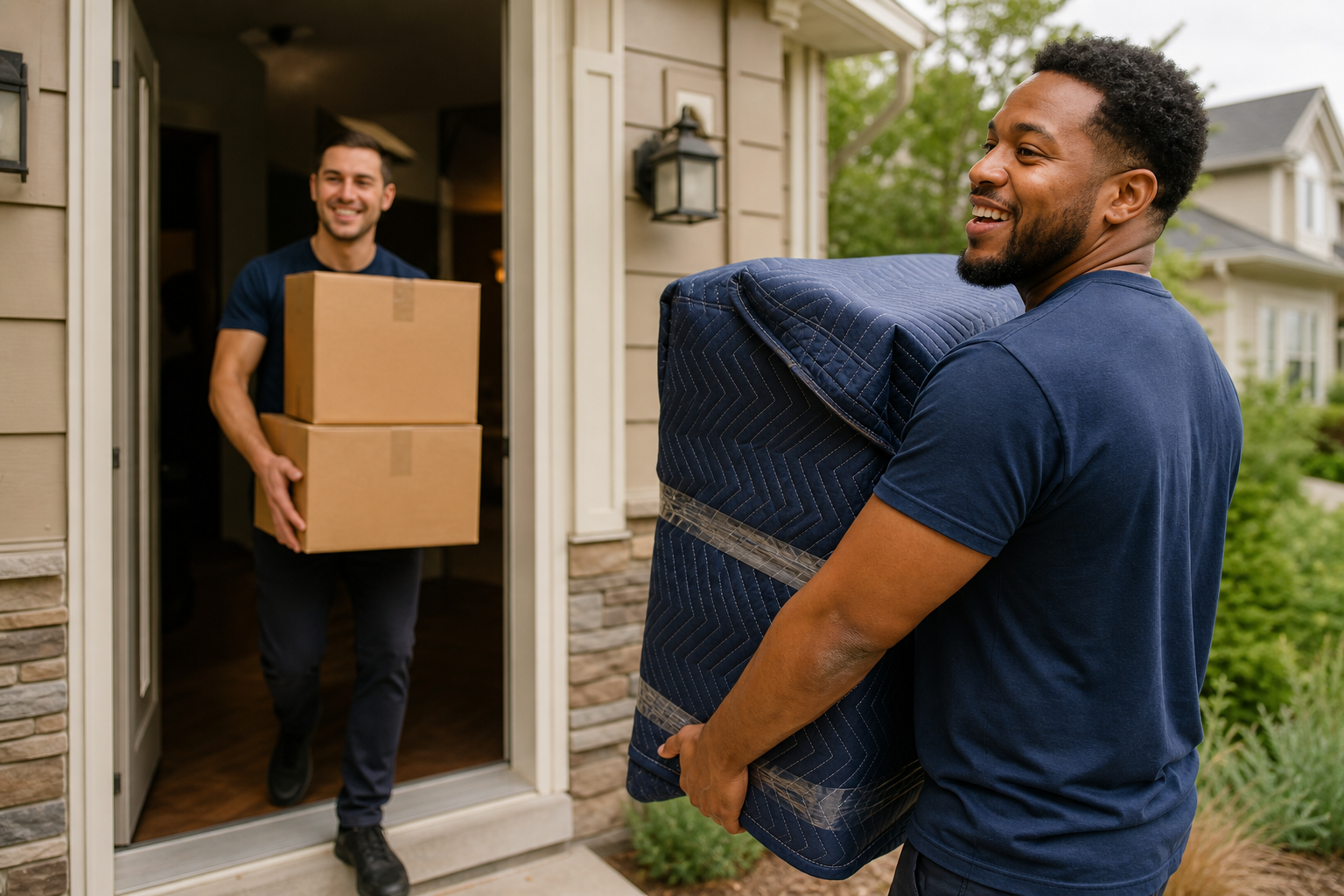 Apple Valley movers carrying furniture at a local home
